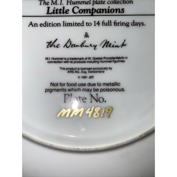 Vintage MJ Hummel Plate "Apple Tree Boy & Girl" 1991 Little Companions 8" Collec - Picture 4 of 5